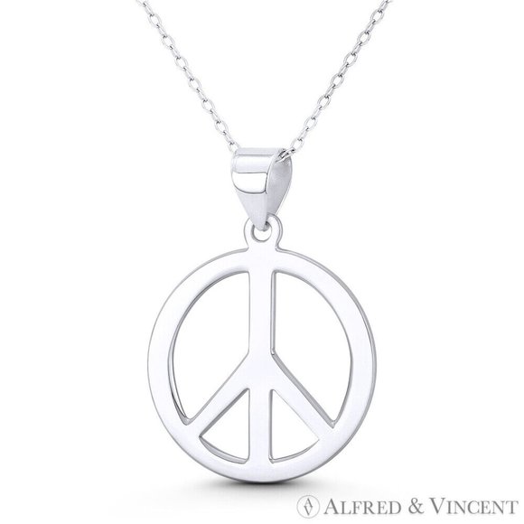Peace Sign Symbol Cutout Hippie Charm Pendant in .925 Sterling Silver - Picture 1 of 1